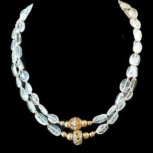 Rock Crystal CZ Charm Heart Beaded Double Strand Necklace